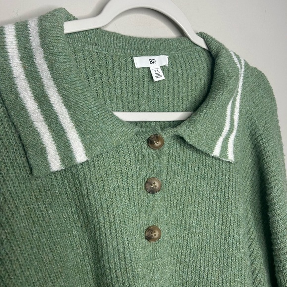 BP. Nordstrom Ribbed Collared Green Hedge Long Sleeve Polo Sweater Cropped 2x - Picture 6 of 11